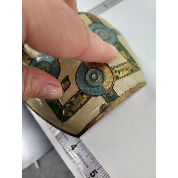 Vintage Brass And Enamel Cloisonne Vase Small Mid Century Modern Abstract India - Picture 8 of 9